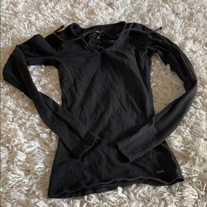 Lace up black tight long sleeve